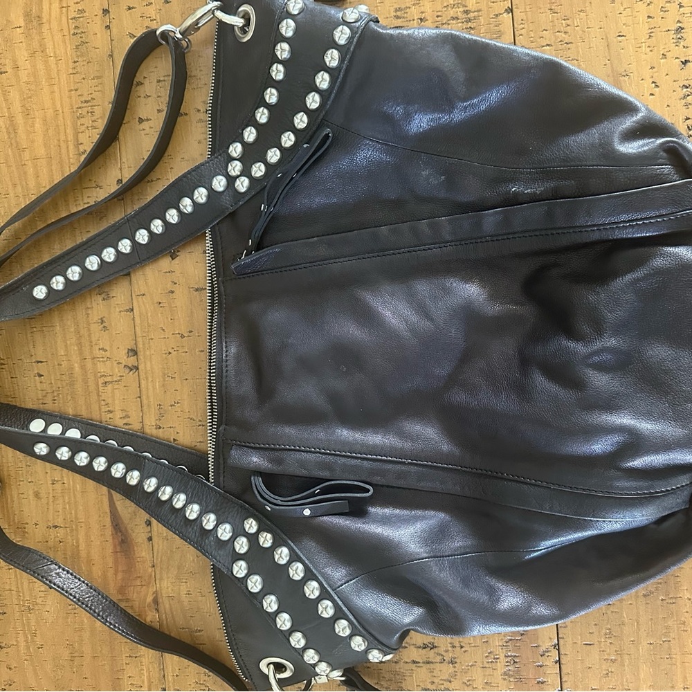 FREE PEOPLE Studded Black Leather Shoulder Bag